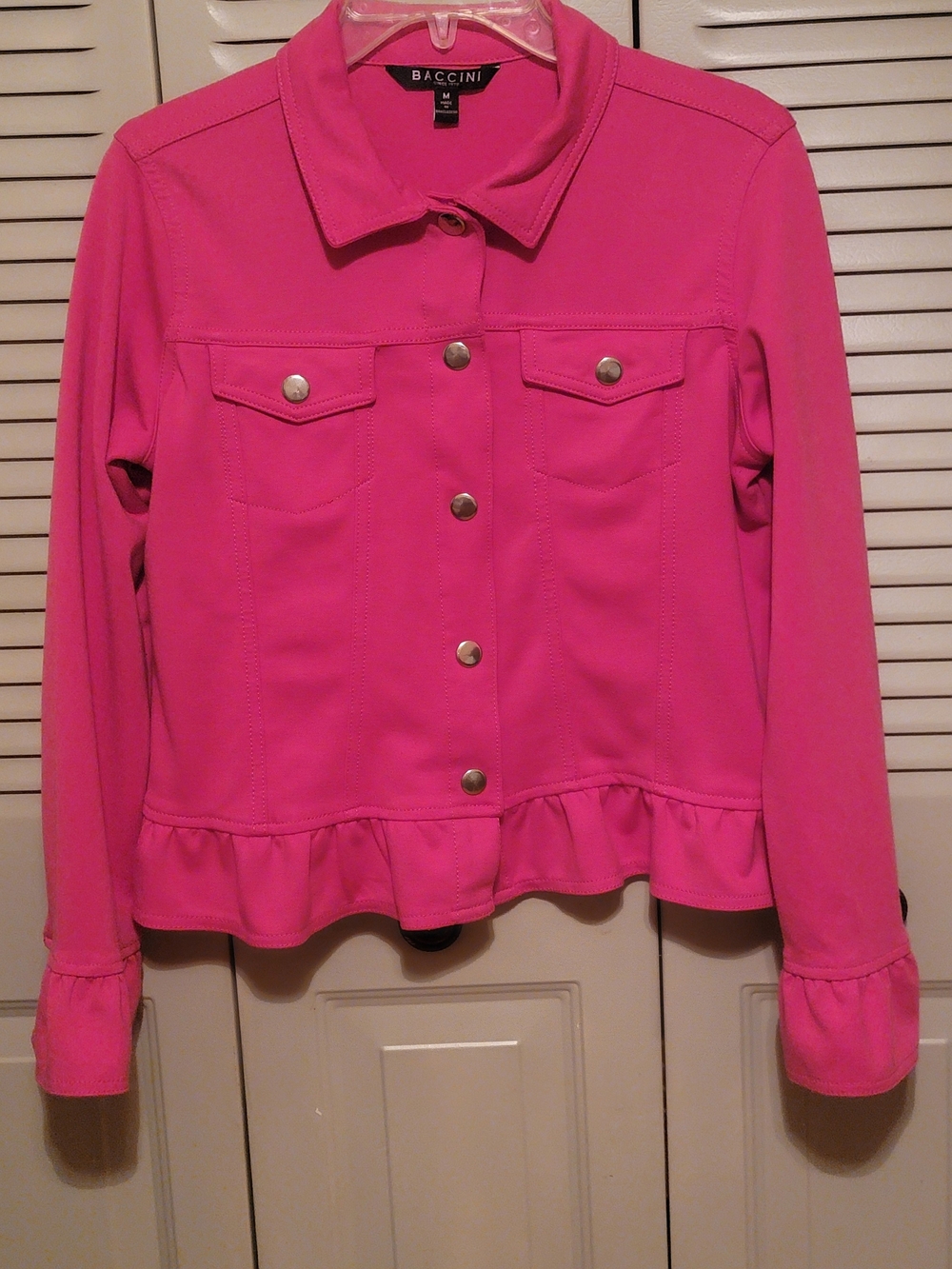 Baccini Women's Pink Button-Front Ruffle Hem Jacket